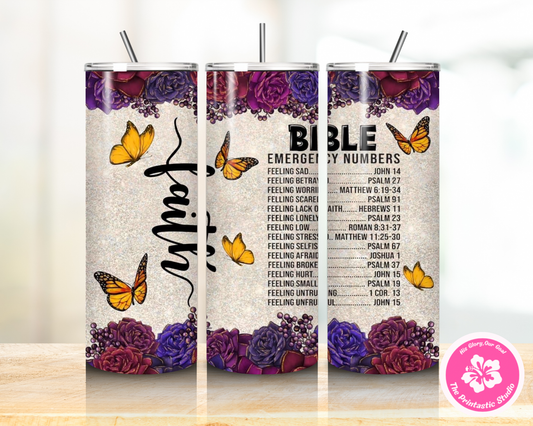 Butterfly ~ Bible Emergency Numbers - Tumbler